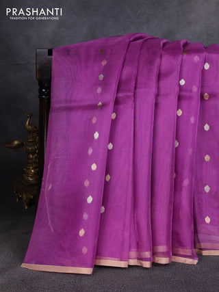 Banarasi tissue silk saree purple with allover zari woven buttas and zari woven piping border
