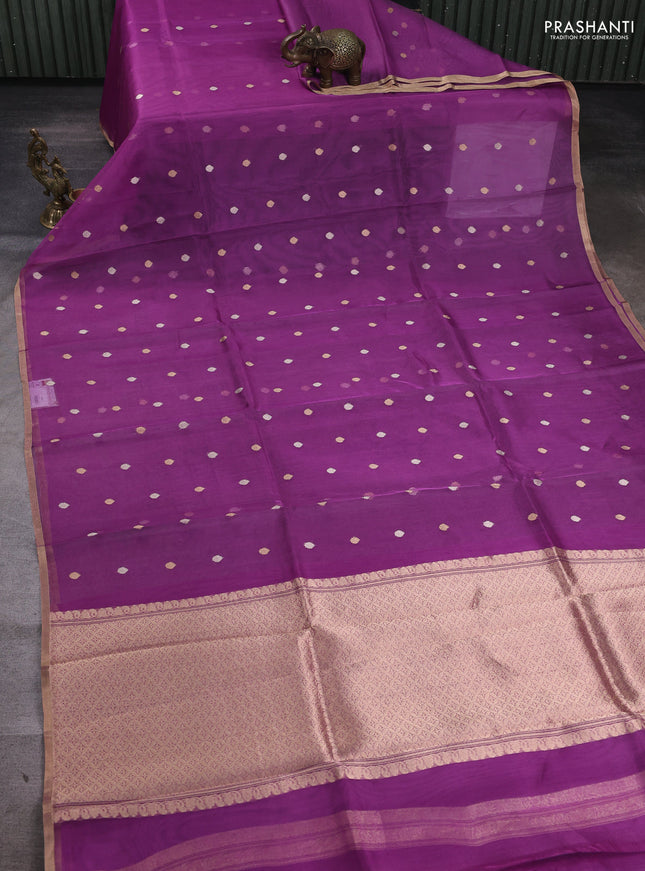 Banarasi tissue silk saree purple with allover zari woven buttas and zari woven piping border