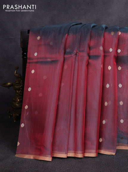 Banarasi tissue silk saree dual shade of maroon with allover silver & zari woven buttas and zari woven piping border