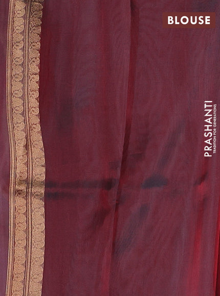Banarasi tissue silk saree dual shade of maroon with allover silver & zari woven buttas and zari woven piping border