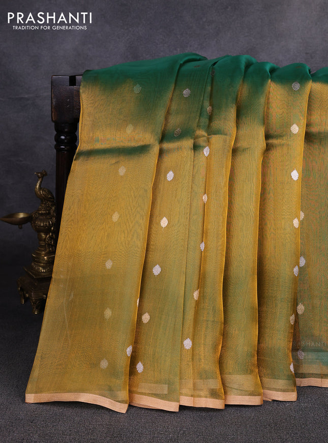 Banarasi tissue silk saree light green with allover silver & zari woven buttas and zari woven piping border