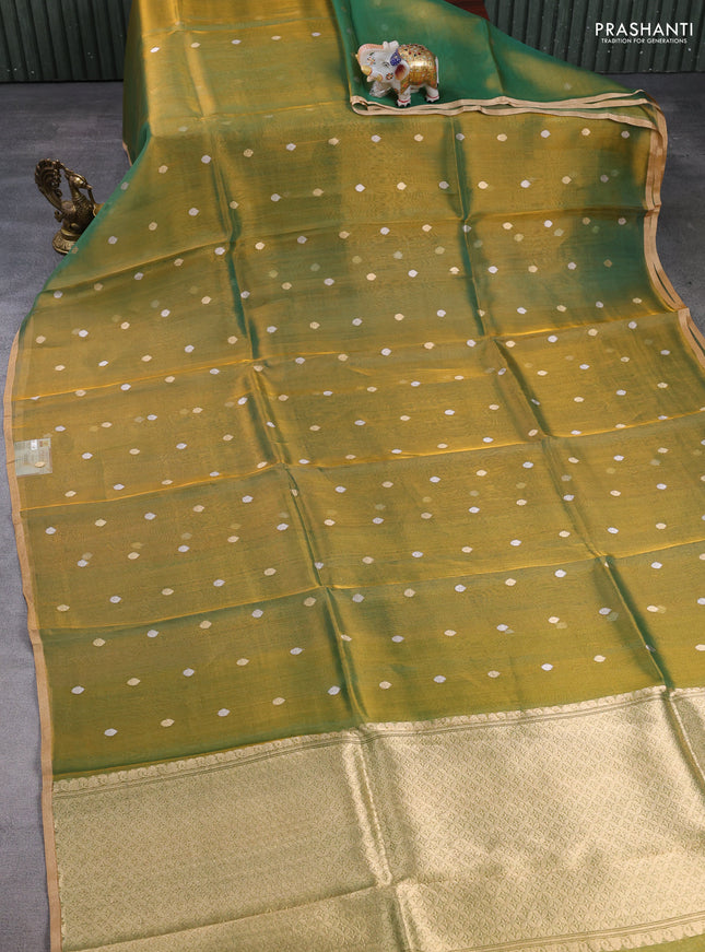 Banarasi tissue silk saree light green with allover silver & zari woven buttas and zari woven piping border