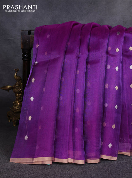 Banarasi tissue silk saree purple with allover silver & zari woven buttas and zari woven piping border