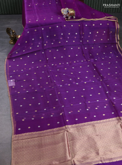 Banarasi tissue silk saree purple with allover silver & zari woven buttas and zari woven piping border