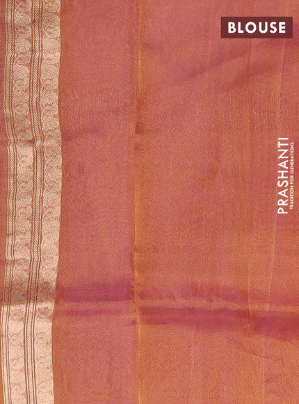 Banarasi tissue silk saree dual shade of pink with allover silver & zari woven buttas and zari woven piping border
