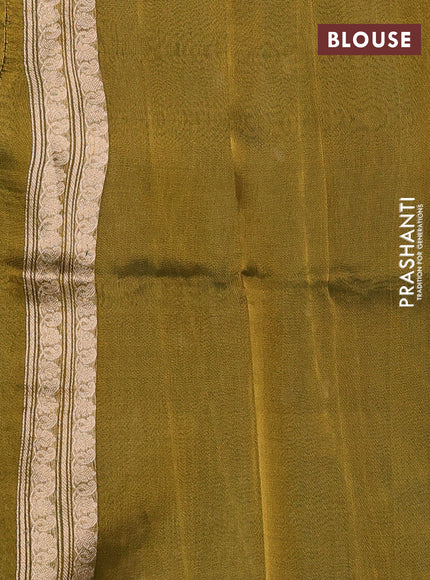 Banarasi tissue silk saree mehendi green with allover silver & zari woven buttas and zari woven piping border