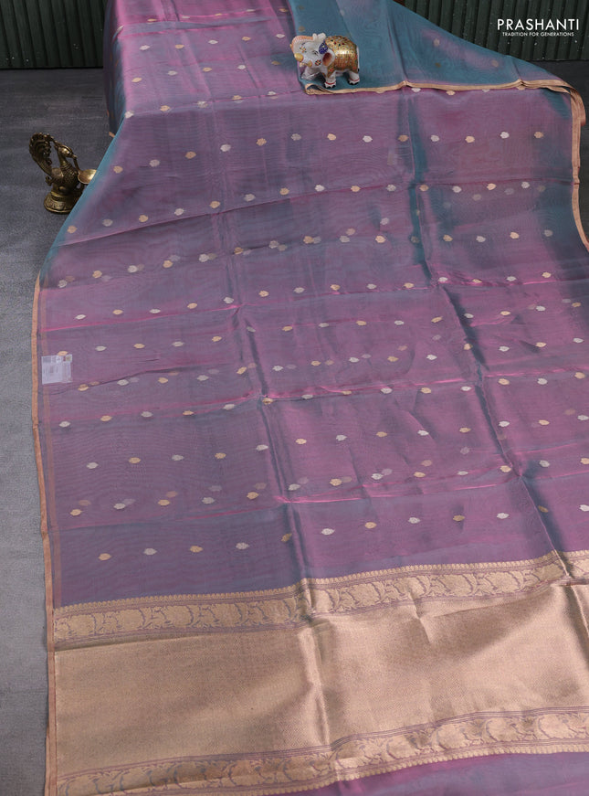 Banarasi tissue silk saree dual shade of pink with allover zari woven buttas and zari woven piping border