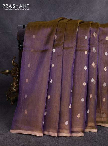 Banarasi tissue silk saree dual shade of mehendi green with allover silver & zari woven buttas and zari woven piping border