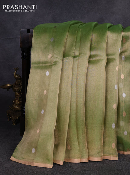 Banarasi tissue silk saree light green with allover silver & zari woven buttas and zari woven piping border