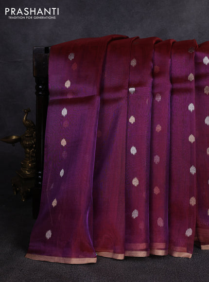 Banarasi tissue silk saree dual shade of purple with allover silver & zari woven buttas and zari woven piping border
