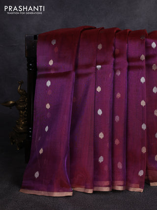 Banarasi tissue silk saree dual shade of purple with allover silver & zari woven buttas and zari woven piping border