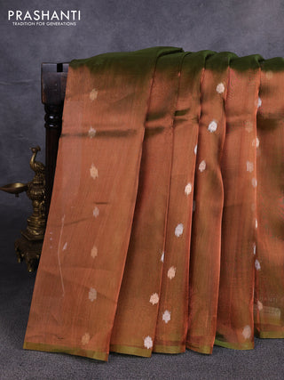 Banarasi tissue silk saree duall shade of green with allover silver & zari woven buttas and zari woven piping border