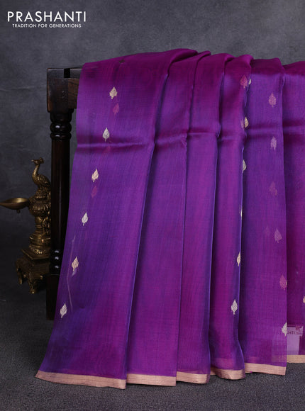 Banarasi tissue silk saree purple with allover silver & zari woven buttas and zari woven piping border