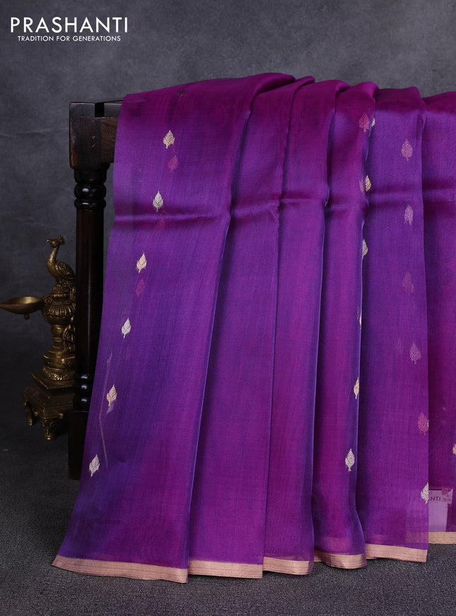 Banarasi tissue silk saree purple with allover silver & zari woven buttas and zari woven piping border