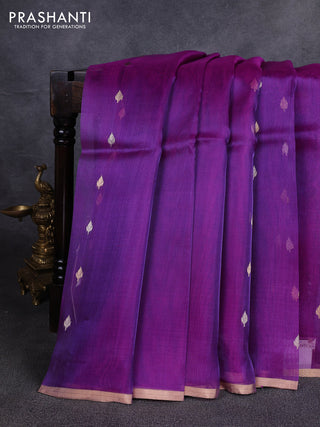 Banarasi tissue silk saree purple with allover silver & zari woven buttas and zari woven piping border
