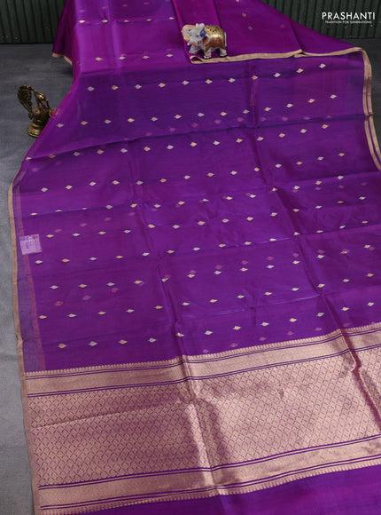 Banarasi tissue silk saree purple with allover silver & zari woven buttas and zari woven piping border