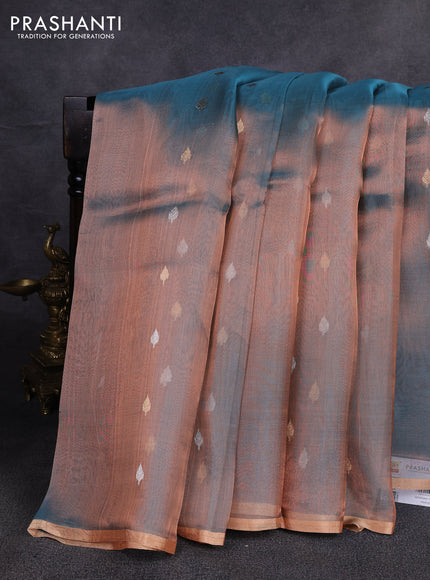 Banarasi tissue silk saree dual shade of blue with allover silver & zari woven buttas and zari woven piping border