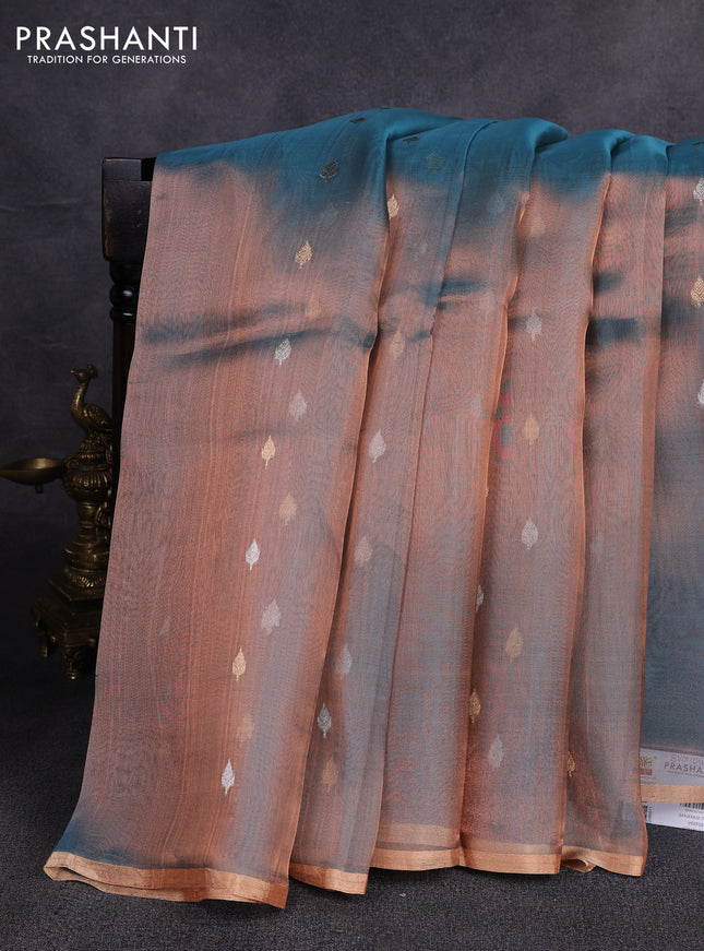 Banarasi tissue silk saree dual shade of blue with allover silver & zari woven buttas and zari woven piping border