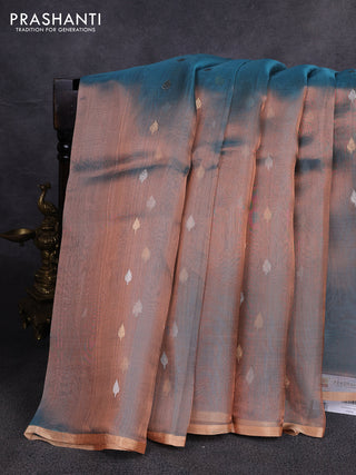 Banarasi tissue silk saree dual shade of blue with allover silver & zari woven buttas and zari woven piping border