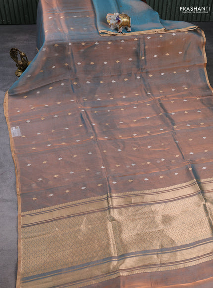 Banarasi tissue silk saree dual shade of blue with allover silver & zari woven buttas and zari woven piping border