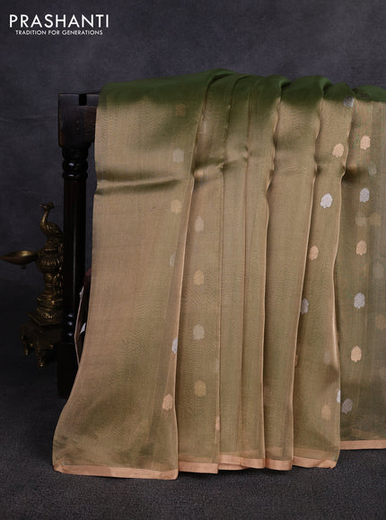 Banarasi tissue silk saree light green with allover silver & zari woven buttas and zari woven piping border