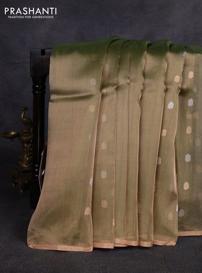 Banarasi tissue silk saree light green with allover silver & zari woven buttas and zari woven piping border