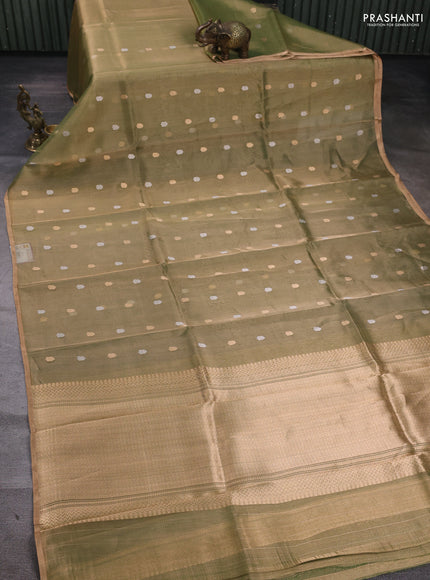 Banarasi tissue silk saree light green with allover silver & zari woven buttas and zari woven piping border