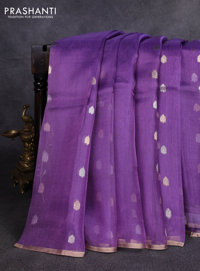 Banarasi tissue silk saree lavender with allover silver & zari woven buttas and zari woven piping border