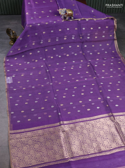 Banarasi tissue silk saree lavender with allover silver & zari woven buttas and zari woven piping border