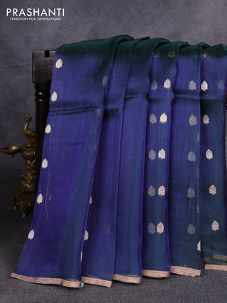 Banarasi tissue silk saree dual shade of bluish green with allover silver & zari woven buttas and zari woven piping border