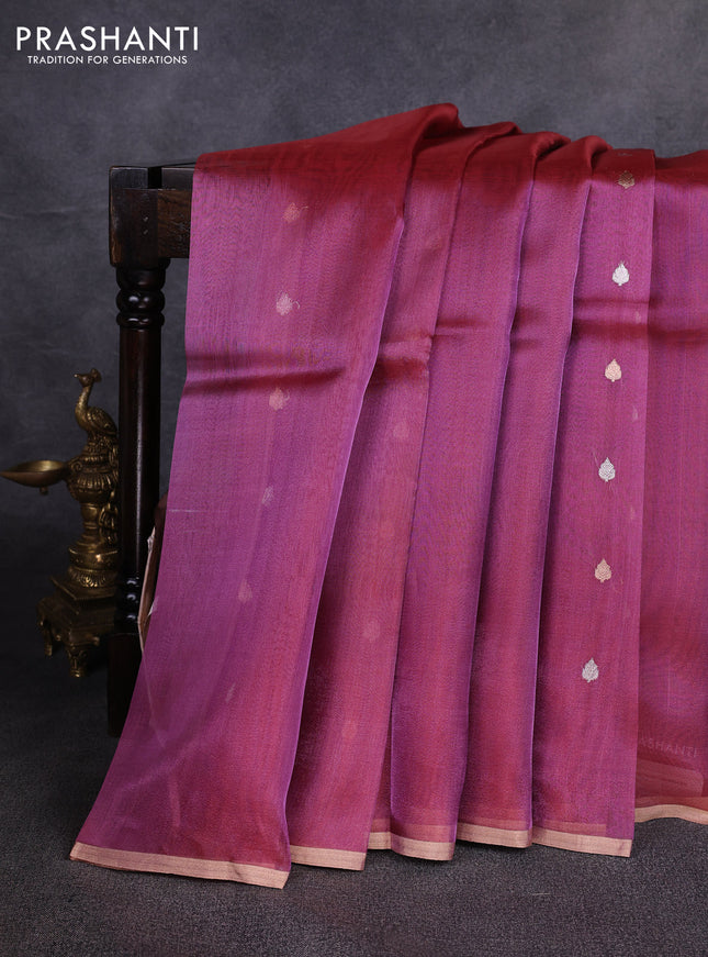 Banarasi tissue silk saree magenta pink with allover silver & zari woven buttas and zari woven piping border