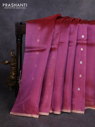 Banarasi tissue silk saree magenta pink with allover silver & zari woven buttas and zari woven piping border