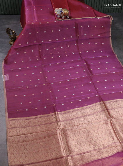Banarasi tissue silk saree magenta pink with allover silver & zari woven buttas and zari woven piping border