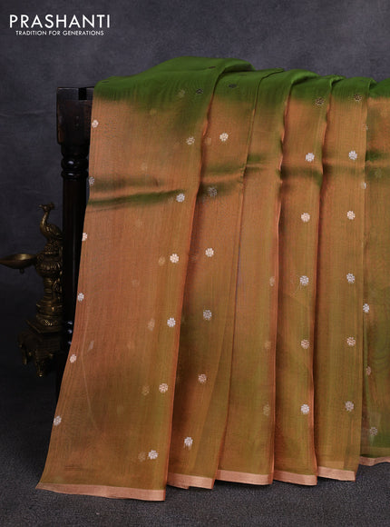 Banarasi tissue silk saree light green with allover silver & zari woven buttas and zari woven piping border