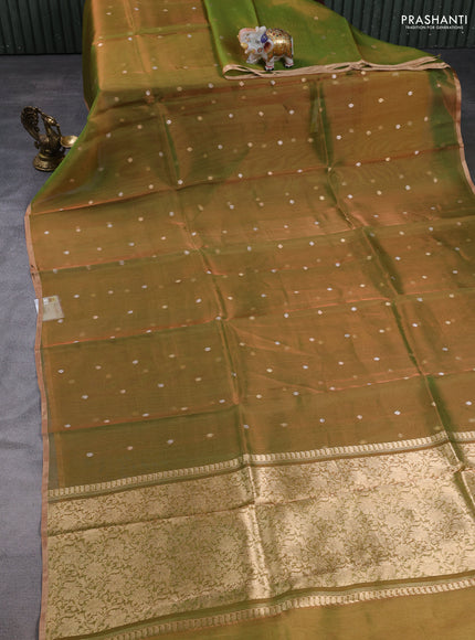 Banarasi tissue silk saree light green with allover silver & zari woven buttas and zari woven piping border