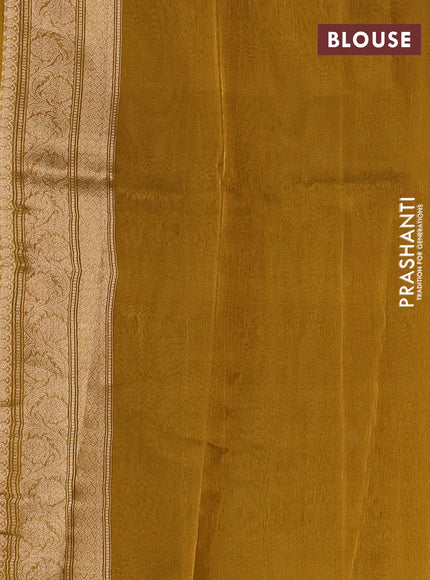 Banarasi tissue silk saree mustard yellow with allover silver & zari woven buttas and zari woven piping border
