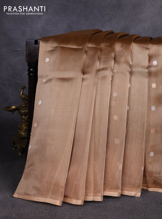 Banarasi tissue silk saree gold with allover silver & zari woven buttas and zari woven piping border