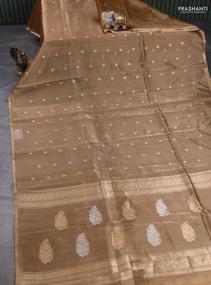 Banarasi tissue silk saree gold with allover silver & zari woven buttas and zari woven piping border