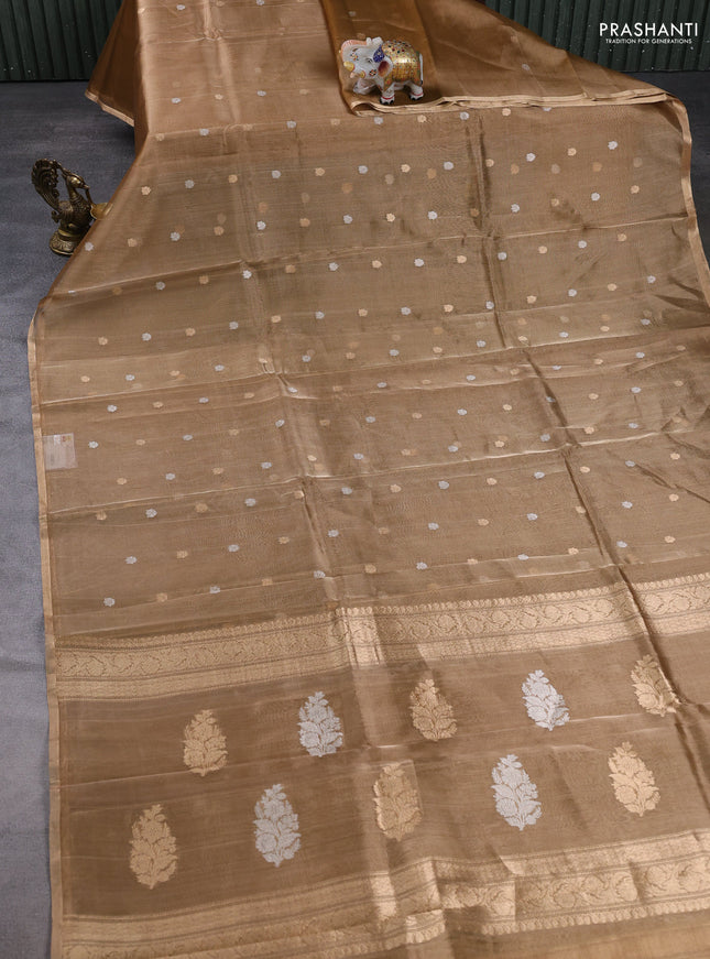 Banarasi tissue silk saree gold with allover silver & zari woven buttas and zari woven piping border