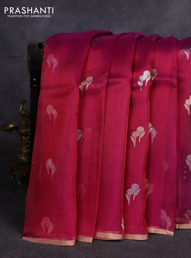 Banarasi tissue silk saree pink with allover silver & zari woven buttas and zari woven piping border