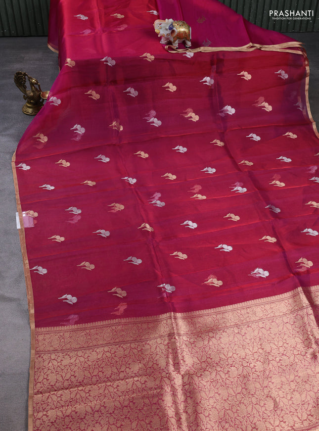 Banarasi tissue silk saree pink with allover silver & zari woven buttas and zari woven piping border