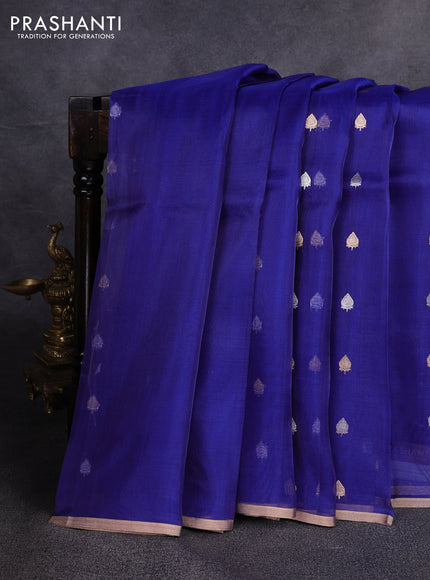 Banarasi tissue silk saree blue with allover silver & zari woven buttas and zari woven piping border
