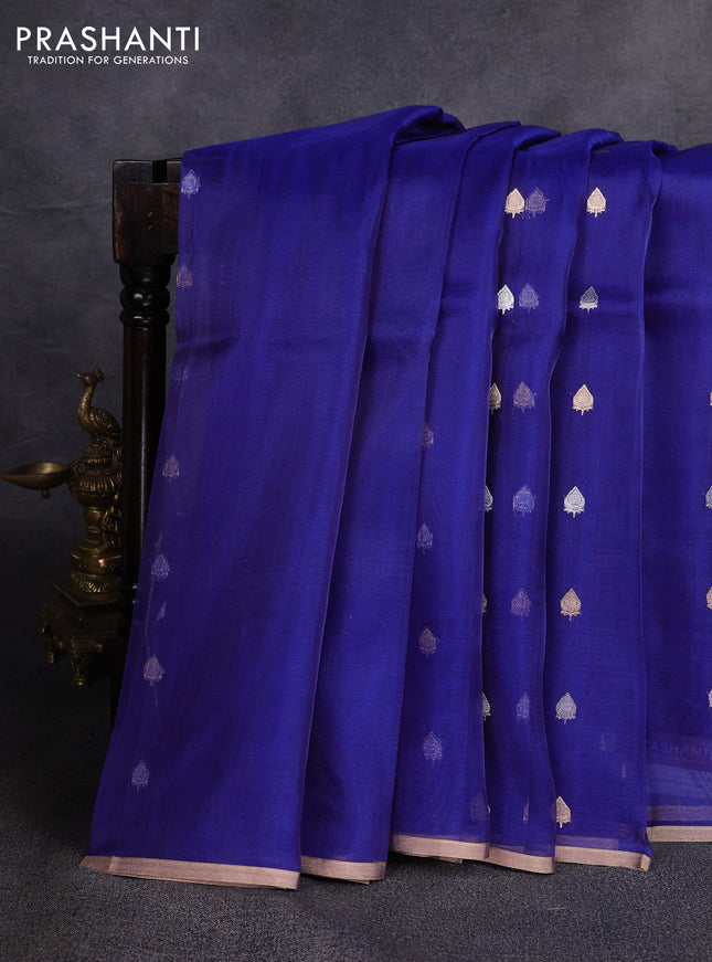 Banarasi tissue silk saree blue with allover silver & zari woven buttas and zari woven piping border
