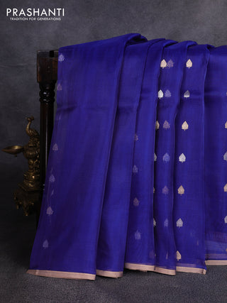 Banarasi tissue silk saree blue with allover silver & zari woven buttas and zari woven piping border