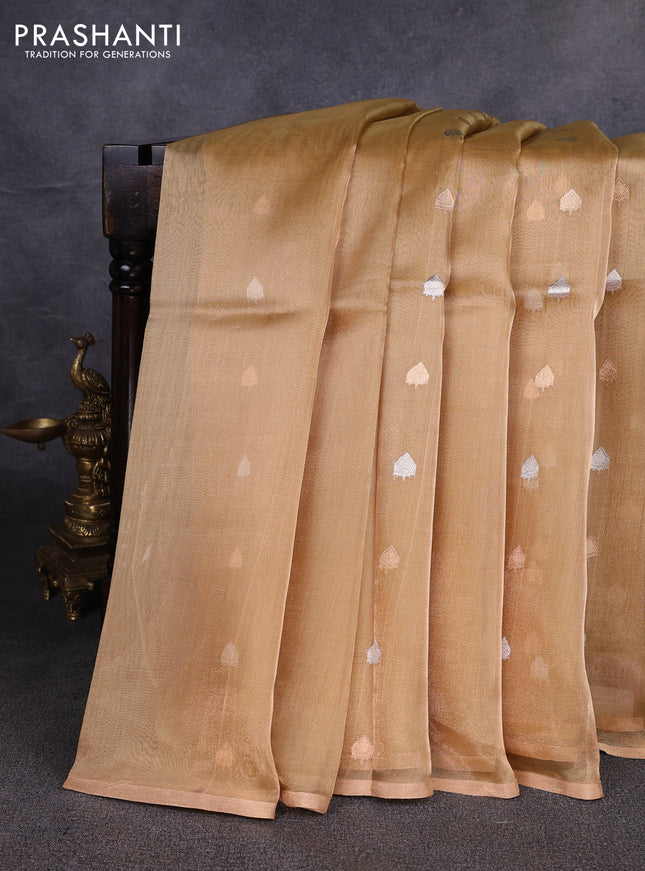 Banarasi tissue silk saree gold with allover silver & zari woven buttas and zari woven piping border