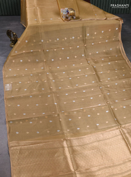 Banarasi tissue silk saree gold with allover silver & zari woven buttas and zari woven piping border