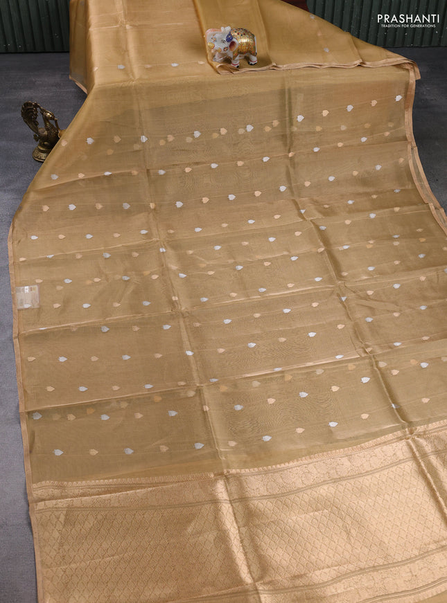 Banarasi tissue silk saree gold with allover silver & zari woven buttas and zari woven piping border