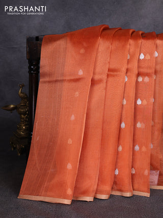 Banarasi tissue silk saree orange with allover silver & zari woven buttas and zari woven piping border