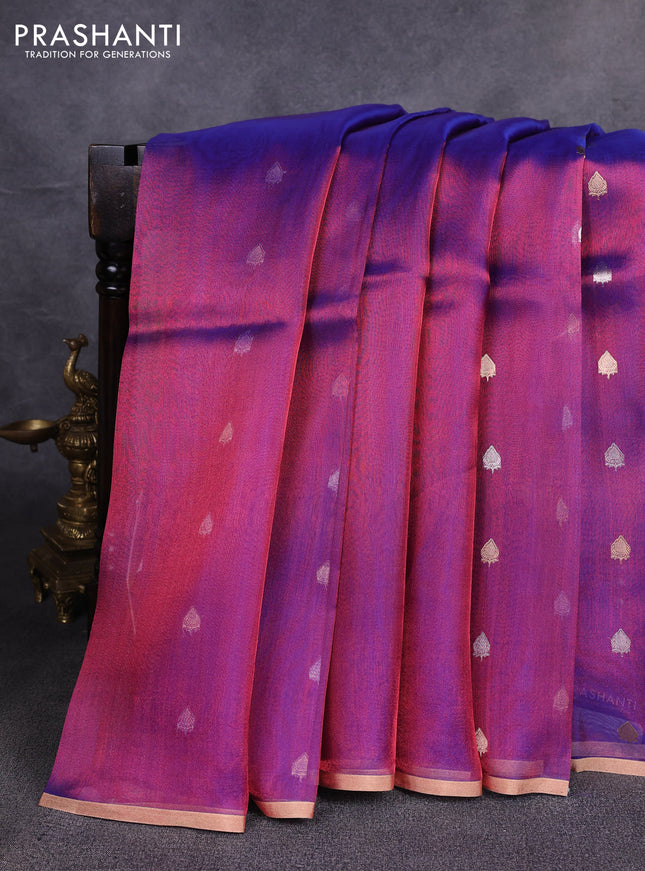 Banarasi tissue silk saree purple with allover zari woven buttas and zari woven piping border