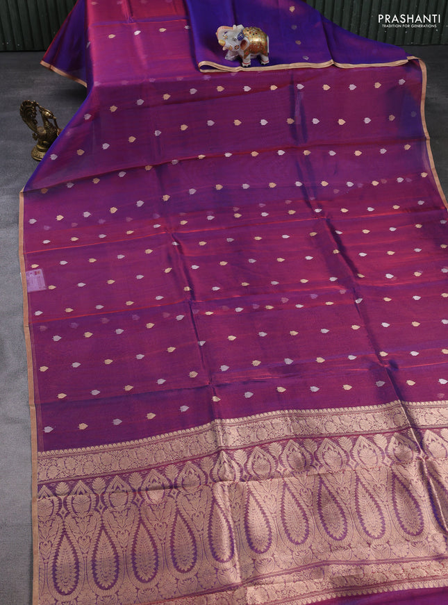 Banarasi tissue silk saree purple with allover zari woven buttas and zari woven piping border